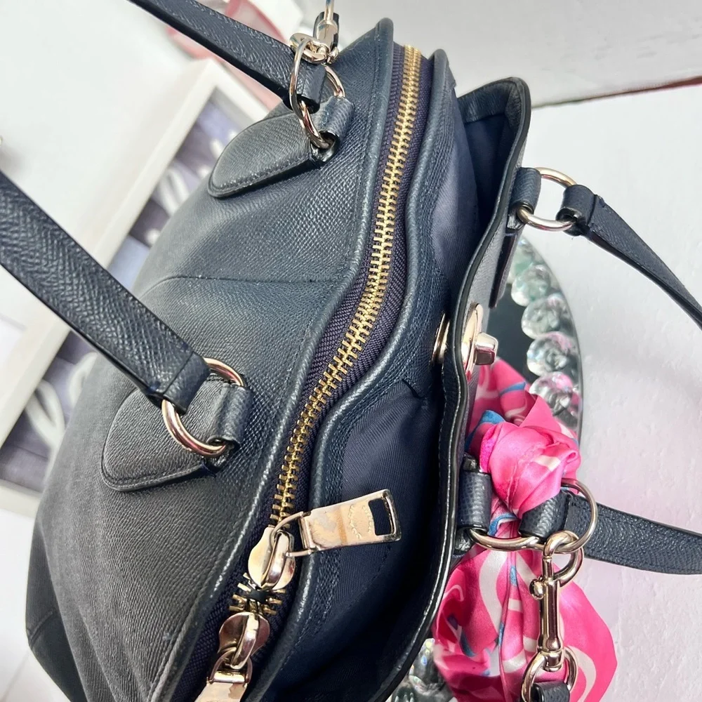 Coach blue grain leather Satchel with Pink Scarf Detail handbag or shoulder bag